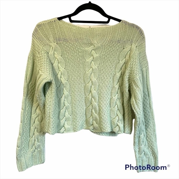 Hania by Anya Cole Hand Knit Crop Cable Open Back Cashmere Cotton Sweater - Picture 1 of 12